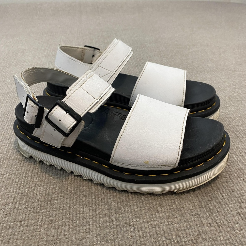 Dr. Martens Voss Sandals Womens Size 8 White Leather Platform Strappy Gladiator
